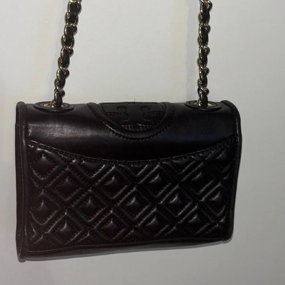 Tory Burch Fleming black soft leather quilted convertible purse crossbod shouldr